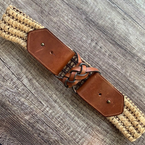 J. Crew Genuine Leather and Natural Jute Statement Belt Stretchy Size M